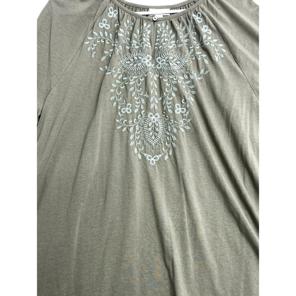 J Jill Embroidered Tunic Top Size XL Petite Cotton Blend Blouse Sage Green Boho - Picture 5 of 9